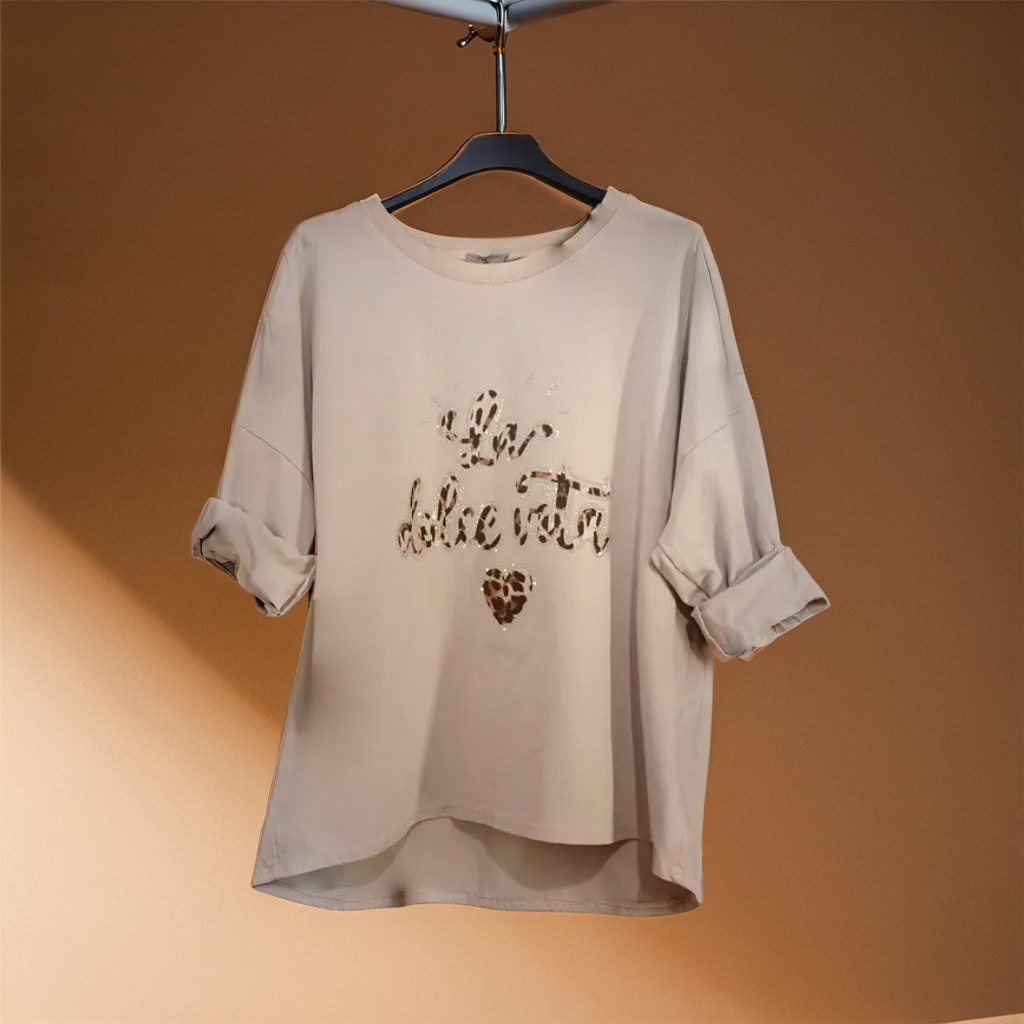Tricou Oversize „La Dolce Vita” - Bej [2]