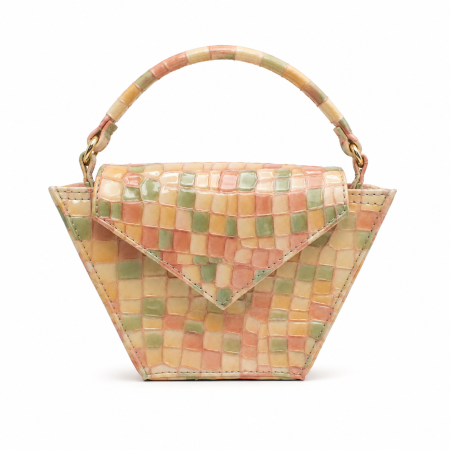 Atelier Edition - Mozaic Trapeze — Geantă Handmade Piele Naturală Mozaic Pastel cu Mâner | Colecția Boheme Iconic Titi Valenti