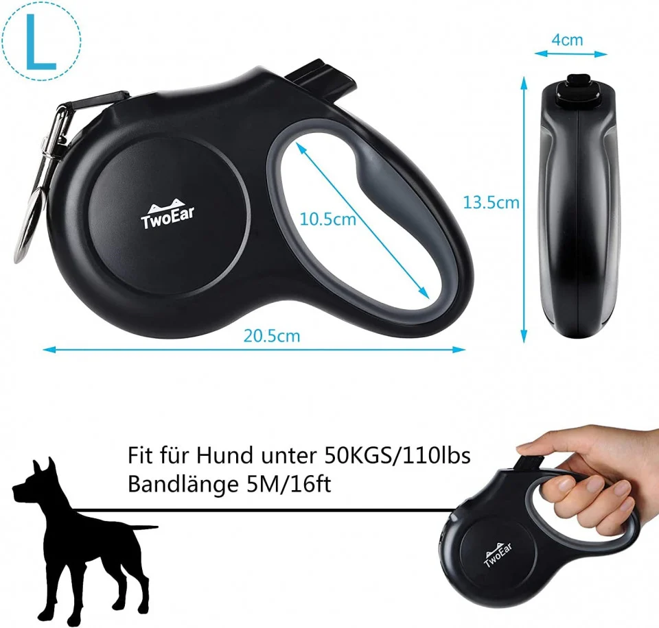 Lesa Retractabila pentru Caini – 5m, Neagra [3]