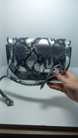 Geantă unicat snake silver-albastru handmade Atelier Edition vedere frontală – Azure Shadow Titi Valenti [6]