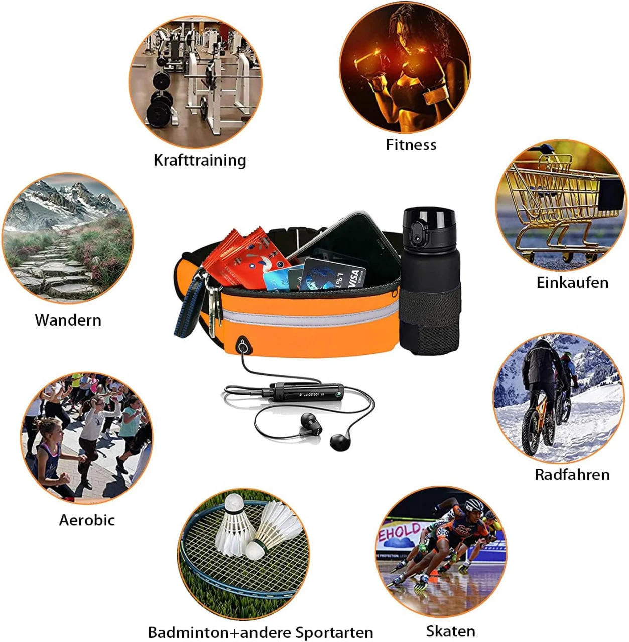 Centura drumetii cu suport telefon si casti – portocaliu/negru [6]