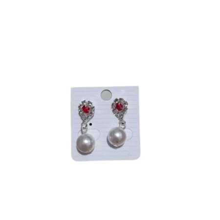 Cercei cu imitatie perla si piatra rosie