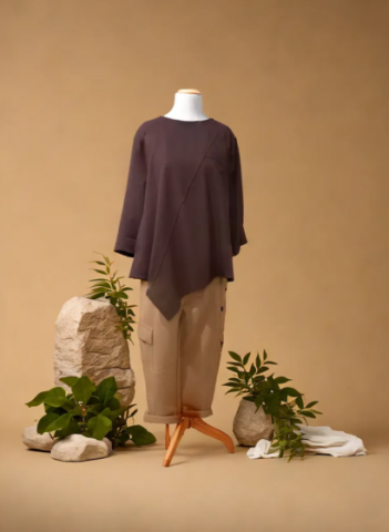 Compleu Maro Inchis Relaxed Fit cu Pantalonii Maro Culoare Deschisa
