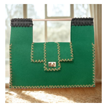 Genti Titi Valenti - Geanta Dama de mana Bombonica Casual din Fetru Verde, handmade