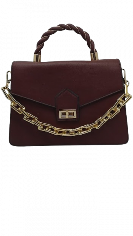 Geantă Burgundy cu Mâner Împletit și Lant Auriu [2]