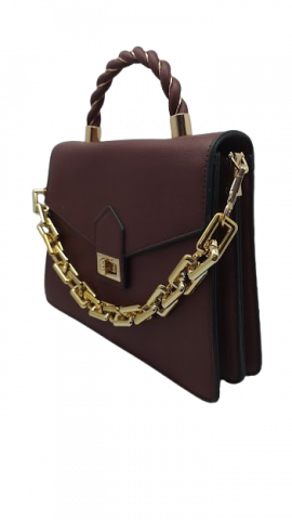 Geantă Burgundy cu Mâner Împletit și Lant Auriu [4]
