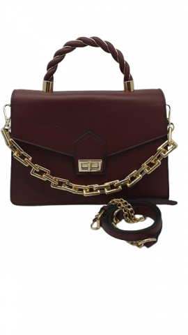 Geantă Burgundy cu Mâner Împletit și Lant Auriu [3]
