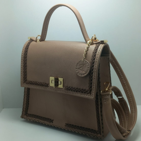 Geanta Ceyda din piele naturala Beige Choco [3]