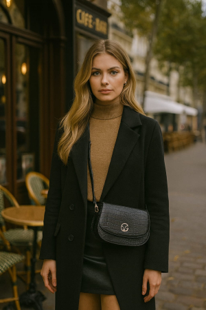 Geanta Crossbody din Piele Ecologica Negru Croco [1]