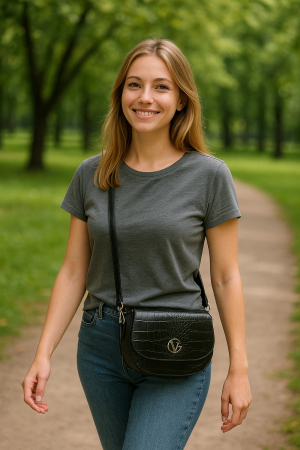 Geanta Crossbody din Piele Ecologica Negru Croco [8]