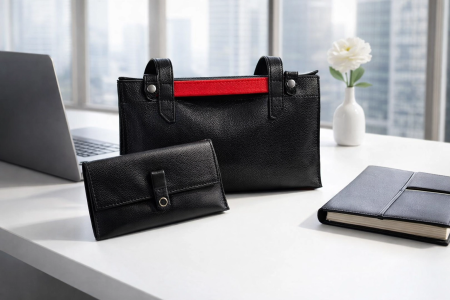 Geanta Dama Gloria Black, piele naturala si portfard [1]