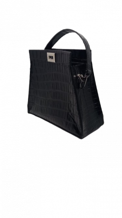 Geanta de Piele Trapez Noir Croco, negru,eleganta [3]