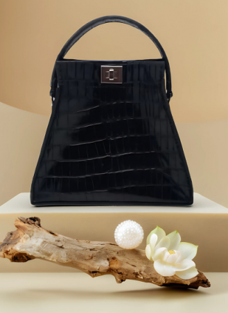 Geanta de Piele Trapez Noir Croco, negru,eleganta [1]