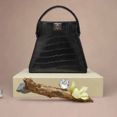 Geanta de Piele Trapez Noir Croco, negru,eleganta [2]