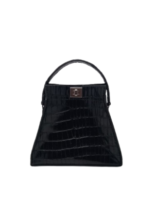 Geanta de Piele Trapez Noir Croco, negru,eleganta