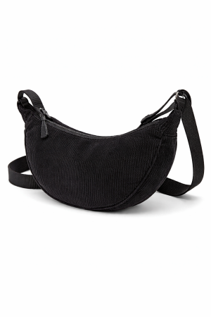 Genti dama sub 145 - Geanta Half Moon Crossbody Valeria, Spatioasa si Usoara, Din Catifea Reiata