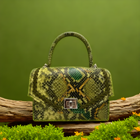Geanta Handmade Piele ecologica Snake Verde [2]