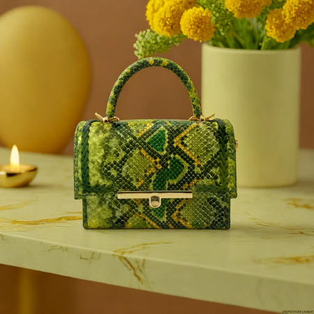 Geanta Piele Ecologica Elif Serpentine Verde [2]
