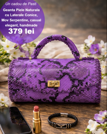 Geanta Piele cu Laterale Conice Mov Serpentine [3]