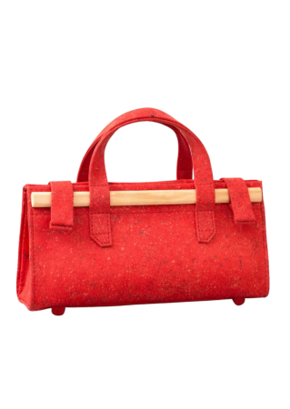 Genti Titi Valenti - Geantă Unicat Handmade Scarlet Wood Piele Naturală Roșie cu Lemn