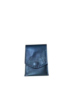 Portcard cu 3 locuri, handmade, piele naturala alb-negru