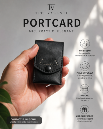Portcard cu 3 locuri, handmade, piele naturala alb-negru [2]