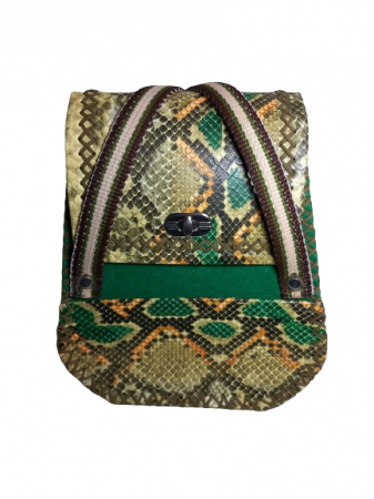 Borsete si Genti Tip Rucsac - Rucsac handmade din piele ecologica snake verde, casual