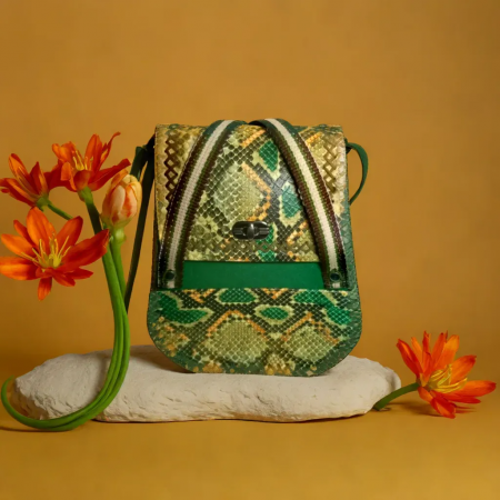 Rucsac handmade din piele ecologica snake verde, casual [2]