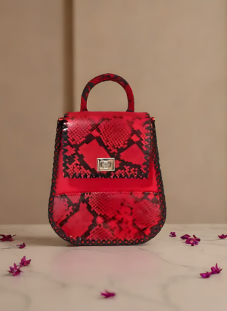 Rucsac Mini Piele si Fetru Snake rosu