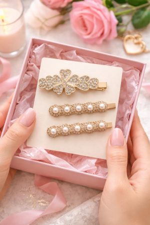 Set 3 Clame de Par, Model Stea si Trifoi, Culoare Gold [1]