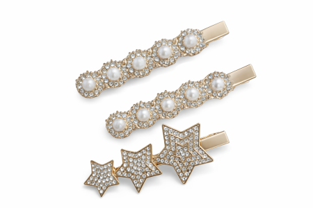 Accesorii - Set 3 Clame de Par, Model Stea si Model Rotund, Culoare Gold