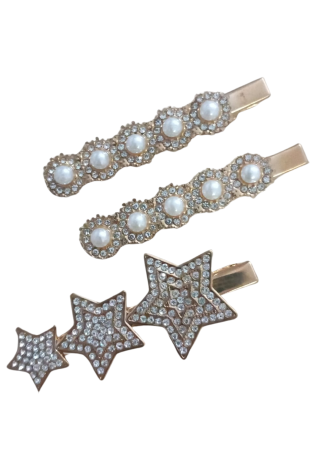 Accesorii - Set 3 Clame de Par, Model Stea si Model Rotund, Culoare Gold