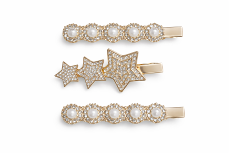 Set 3 Clame de Par, Model Stea si Model Rotund, Culoare Gold [1]