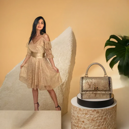 Set Rochie si Geanta de Mana Aleyna Auriu [1]