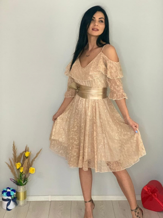 Set Rochie si Geanta de Mana Aleyna Auriu [3]