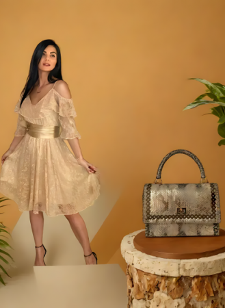 Set Rochie si Geanta de Mana Aleyna Auriu