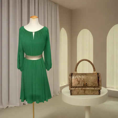 Set Rochie Verde si Geanta de Mana Aleyna Auriu [1]