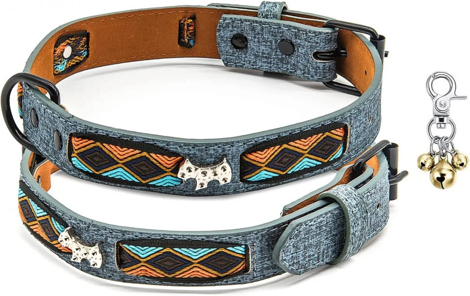 Titi Valenti – Colectia Patru Labute, Prietenul Meu - Zgarda pentru Caini din Piele si Otel Inoxidabil – Multicolor