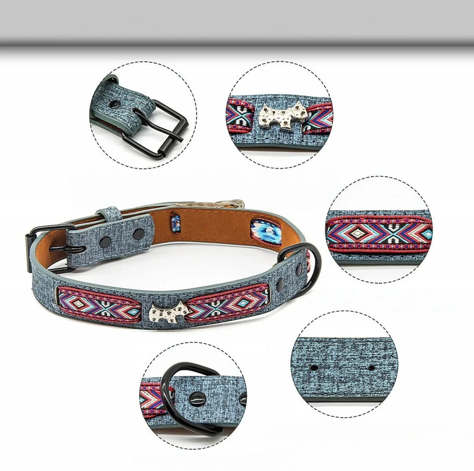 Zgarda pentru Caini din Piele si Otel Inoxidabil – Multicolor [2]