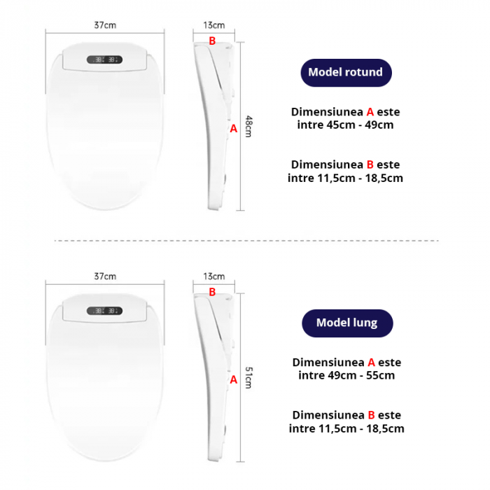 Capac WC cu functie de bideu, control din telecomanda, model lung 49-55 cm [3]
