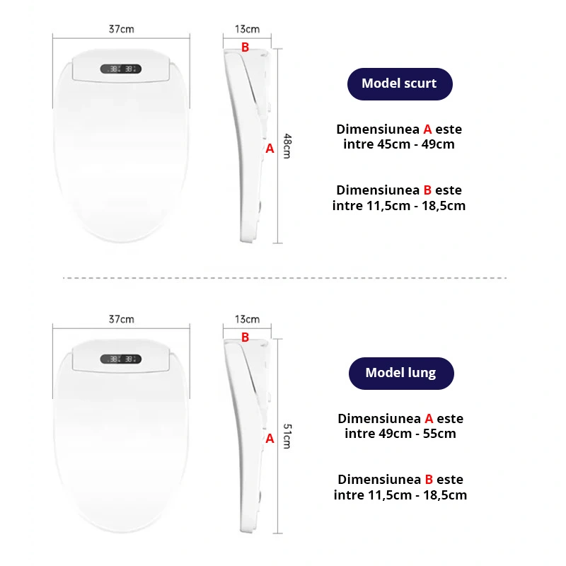 Capac WC cu functie de bideu, control din telecomanda, model lung 49-55 cm [2]