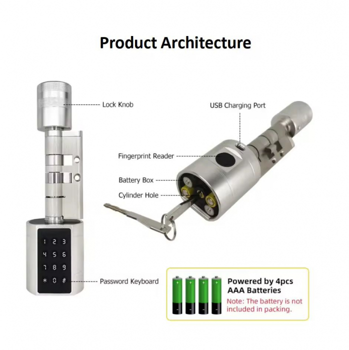 Yala inteligenta tip cilindru silver reglabil (35-90mm) control din aplicatia TTLock [3]