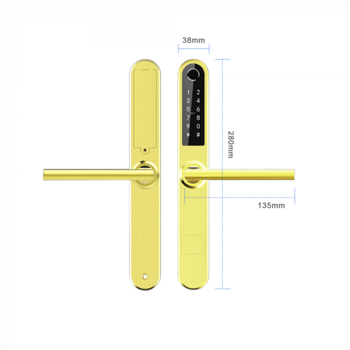Incuietoare smart pentru usi termopan PVC deschidere cu amprenta, cod, card, telefon, Wi-Fi, Bluetooth, auriu [5]