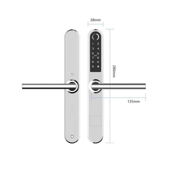 Incuietoare smart pentru usi termopan PVC deschidere cu amprenta, cod, card, telefon, Wi-Fi, Bluetooth, argintiu [5]