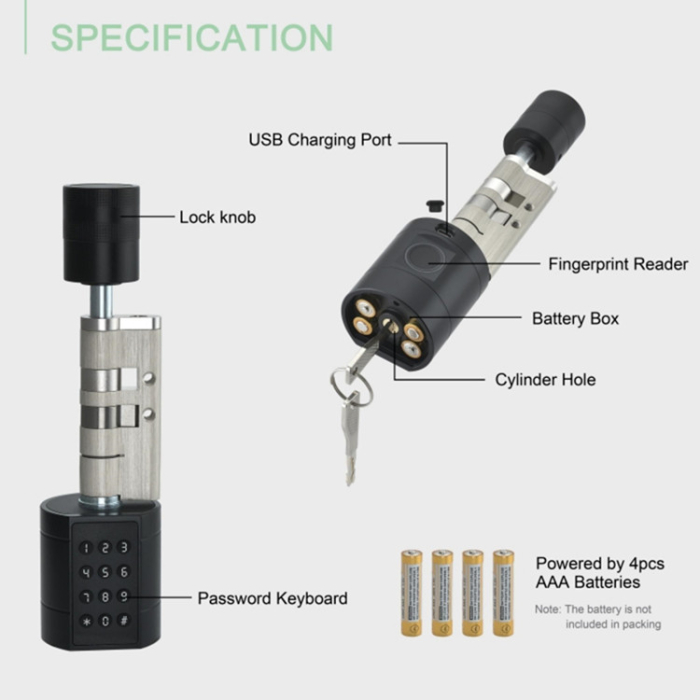 Yala smart cilindru negru, compatibila cu usi de 50–100 mm [3]
