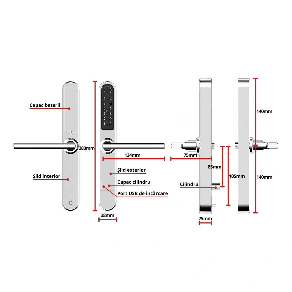 Incuietoare smart pentru usi termopan PVC deschidere cu amprenta, cod, card, telefon, Wi-Fi, Bluetooth, negru [7]
