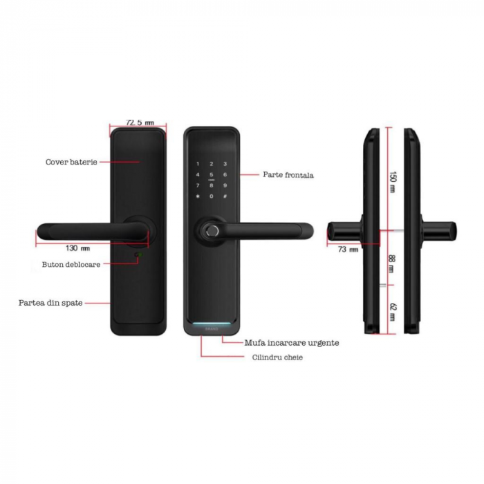 Incuietoare smart max lux negru, ideal Booking, Airbnb, deschidere cu amprenta, cod, card, telefon, Wi-Fi, Bluetooth [5]