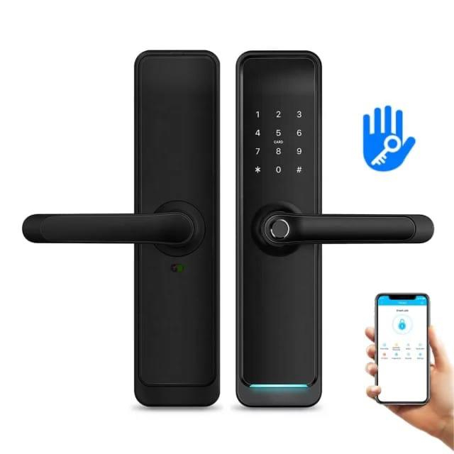 Incuietoare smart max lux negru, ideal Booking, Airbnb, deschidere cu amprenta, cod, card, telefon, Wi-Fi, Bluetooth [1]