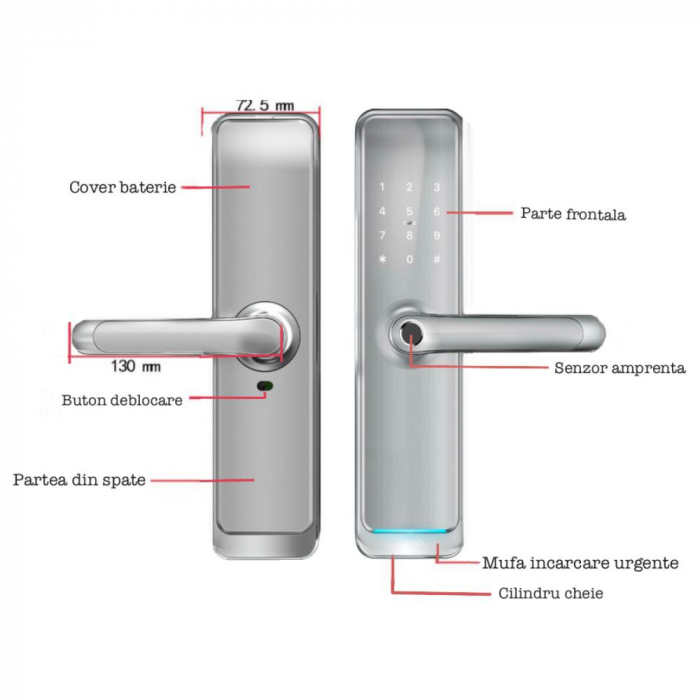 Incuietoare smart max lux silver, ideal Booking, Airbnb, deschidere cu amprenta, cod, card, telefon, Wi-Fi, Bluetooth [5]