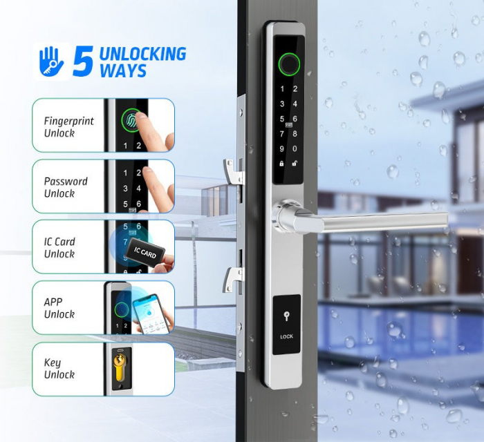 Yala smart ultraslim pentru usi termopan, amprenta, cod, card, aplicatie TTLock, Wi-Fi, negru [5]